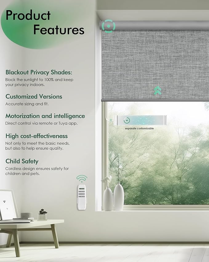 Yoolax Motorized Blinds with Remote, Automatic Roller Shades Cordless Electric - Image 2