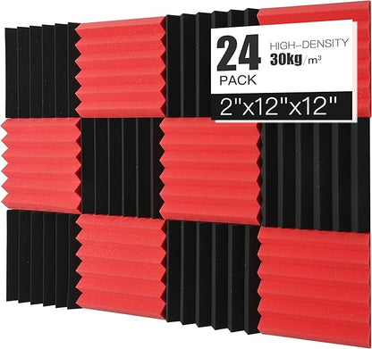 Acoustic Foams Panels 24 Pack 2" x 12"x 12" Sound Proof Foam Panels by Saiqiang