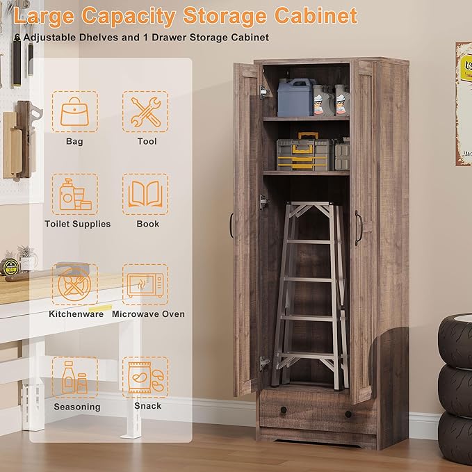 70" Tall Storage Cabinets, Large Wood Storage Pantry Cabinet - Image 4
