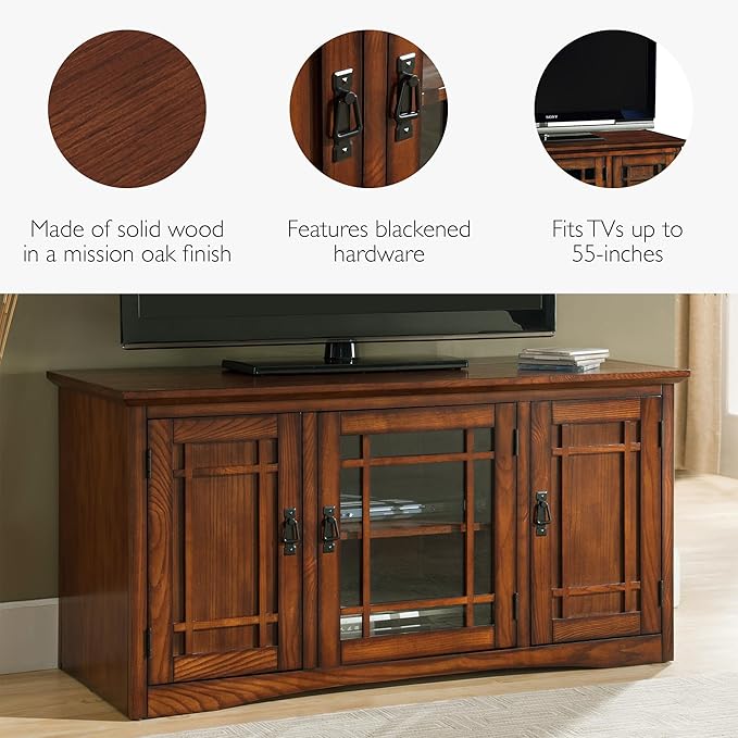 Leick Home 82350 Solid Wood Mission Oak Three Door TV Stand - Image 4