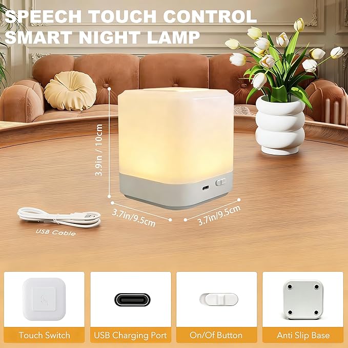 LIPKAHH Touch Lamp for Nightstand, Speech Control Bedside Lamp Touch Control - Image 9