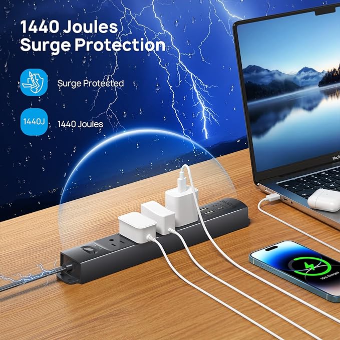 TROND Flat Plug Power Strip USB-10ft Flat Extension Cord Surge Protector Wall - Image 5