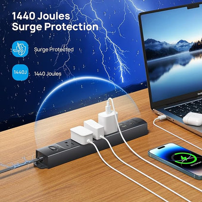 TROND Flat Plug Power Strip USB-10ft Flat Extension Cord Surge Protector Wall - Image 5