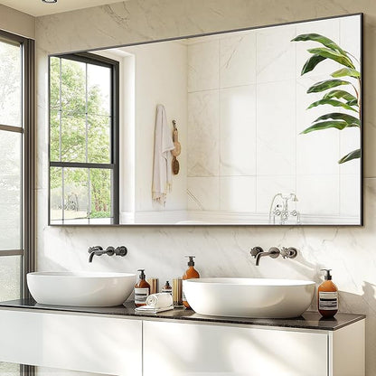 Bathroom Vanity Mirror for Wall, HD Shatterproof Glass, Hangs Horizontally or - Image 2