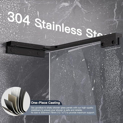 Shower Glass Support Bar, Both Sides Available, Frameless Bathroom Glass Clamp - Image 5