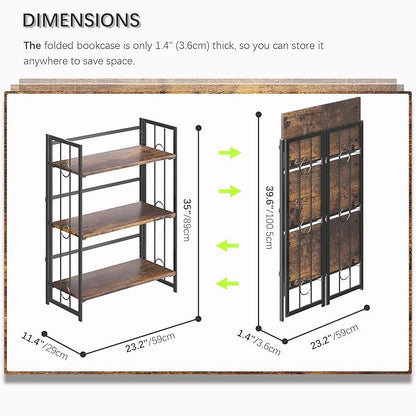 4NM No Assembly 3 Tiers Folding Bookshelf - Image 2