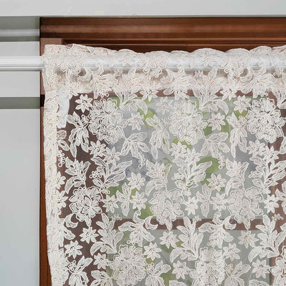 Floral Tie Up Curtains for Window, Adjustable Lace Balloon Shade | Crochet Lace Trim, Rod Pocket Light Filtering Sheer Curtain Panel for Kitchen Cafe Bathroom,1 Panel (Beige, W39 L39 inch)