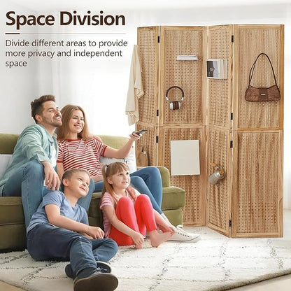 Leesinwing 4 Panel Wooden Room Dividers, 5.6FT High Plug-in Folding Screen Made - Image 3