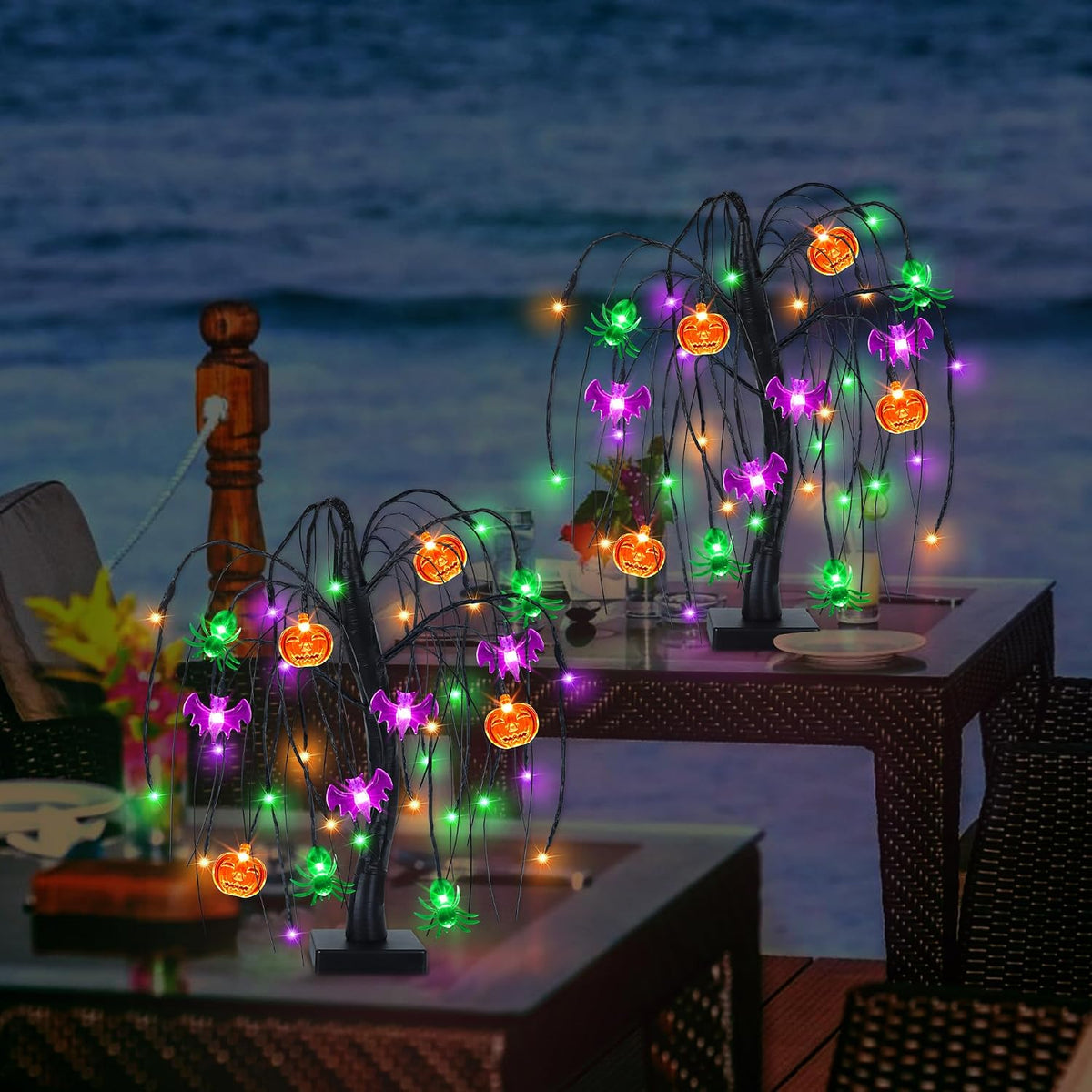 Halloween Table Decor 18 Inch 36 LED Halloween Willow Tree with Pumpkin Bat S...