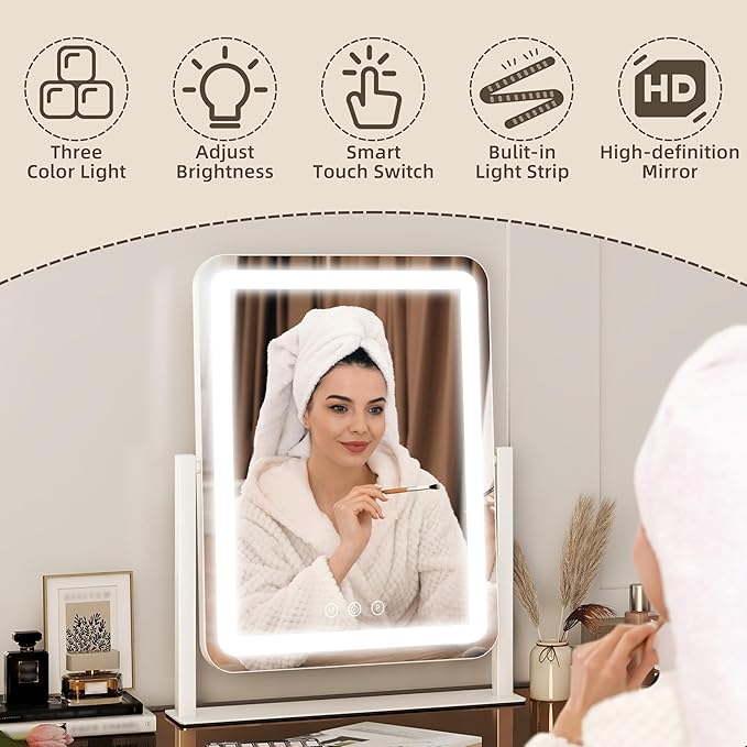 FENNIO Makeup Mirror with Lights 17"x13" ，Desk Mirror，Vanity Mirror with Lights - Image 3