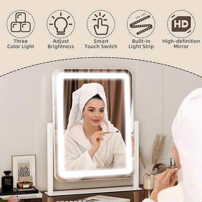 FENNIO Makeup Mirror with Lights 17"x13" ，Desk Mirror，Vanity Mirror with Lights - Image 3