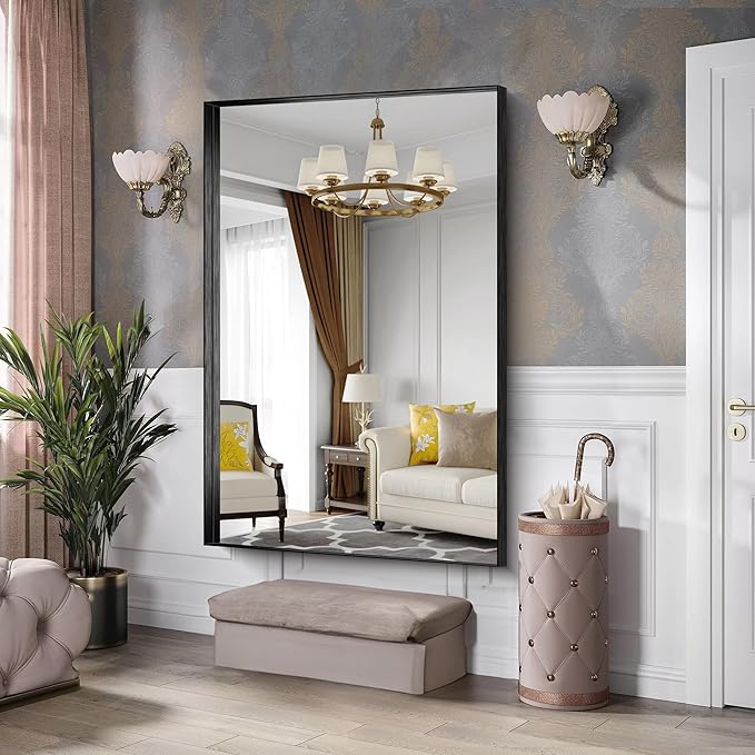 CIRCUMI Black Bathroom Mirror, Brushed Finish, Tempered Glass, Large Mirror - Image 5
