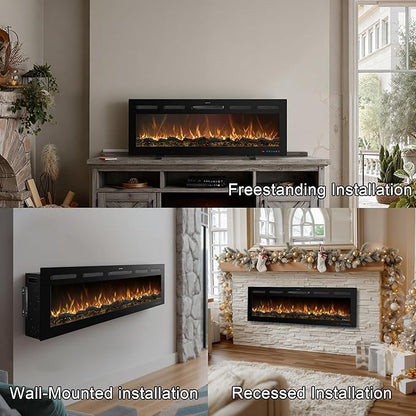 60 Inch WiFi-Enabled Recessed Electric Fireplace Inserts - Image 9