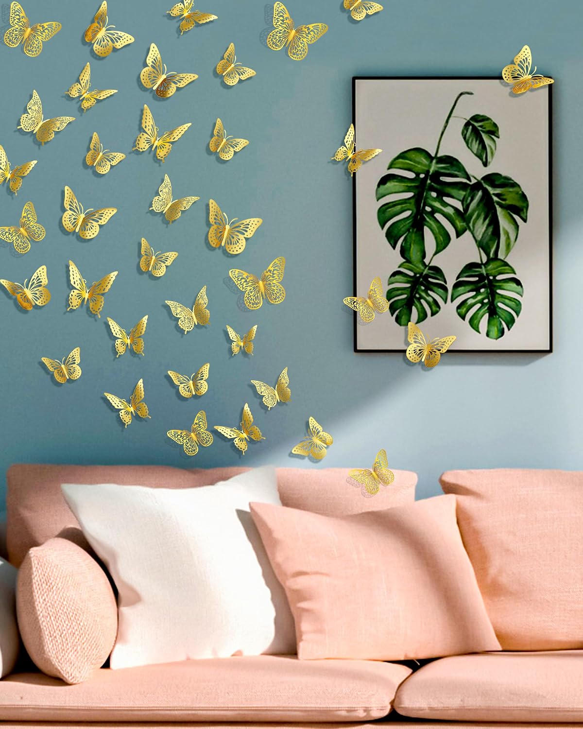 72Pcs 3D Butterfly Wall Decor, Gold Butterfly Fathers Day Decorations, 4 Styles 3 Sizes Removable Butterflies Room Decor Butterflies Wall Stickers for Birthday Party Tea Cake Flower Decorations