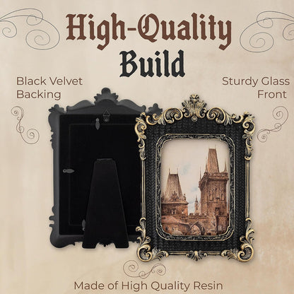 5x7 Picture Frame - Gothic Vintage European Design, Antique Baroque Style Photo Frame for Wall Hanging, Tabletop Display, and Home Decor (Black)