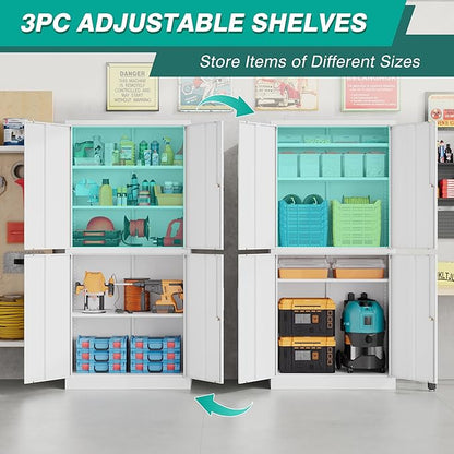 Metal Storage Cabinet with 3 Adjustable Shelves, Tall Steel Pantry Cabinets 4 - Image 6