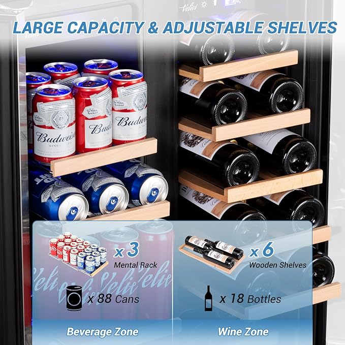 24 Inch Beverage Refrigerator Undercounter, Dual Zone Wine and Beverage Cooler - Image 4