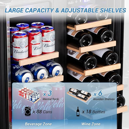 24 Inch Beverage Refrigerator Undercounter, Dual Zone Wine and Beverage Cooler - Image 4