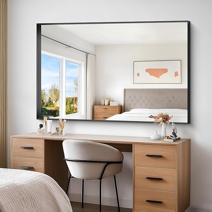 Black Bathroom Mirror, 42x42 Inch Rectangular Framed Mirror, Large Wall Mounted - Image 6