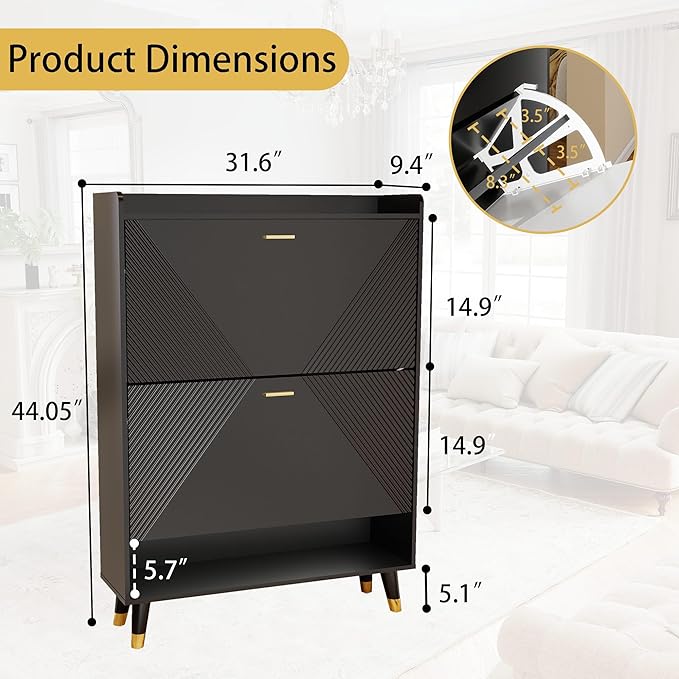 Shoe Cabinet Storage for Entryway, Shoe Organizer Cabinet Flip Drawers Narrow - Image 2