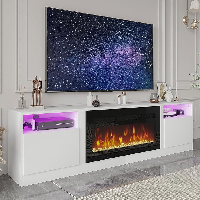 Fireplace TV Stand with 36" Electric Fireplace, LED Light Entertainment Center by Breezestival