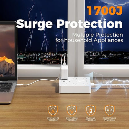1700J Surge Protector Power Strip, TESSAN 10Ft Extension Cord - Image 4