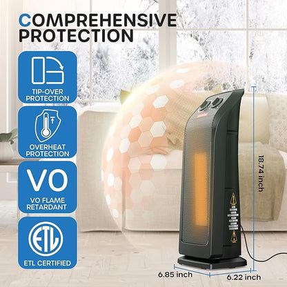ECOWELL Space Heater for Indoor Use, 1500W Fast Heating Ceramic Electric Heater - Image 3