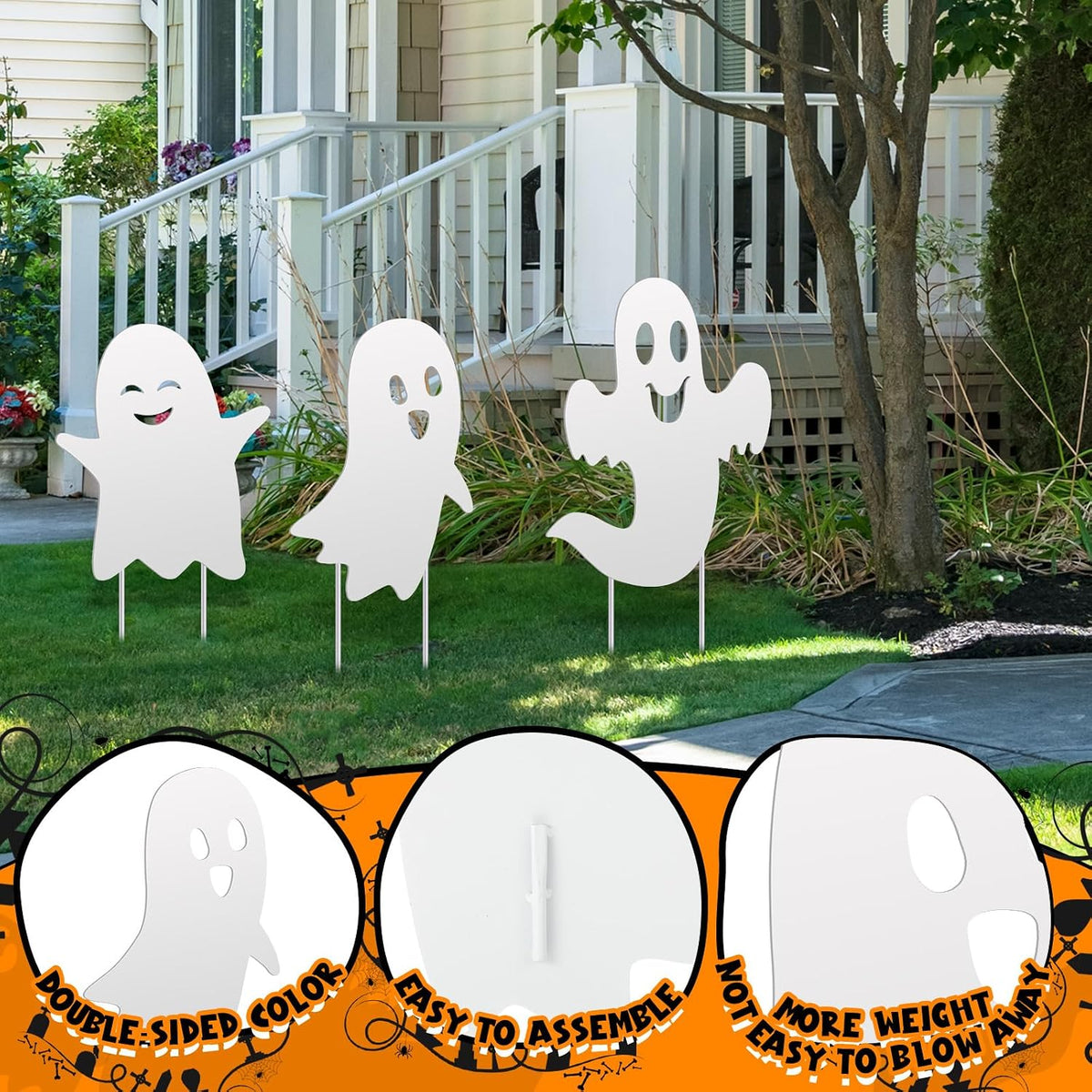 3 Pack Metal Halloween Ghost Decor, Outdoor Halloween Yard Sign