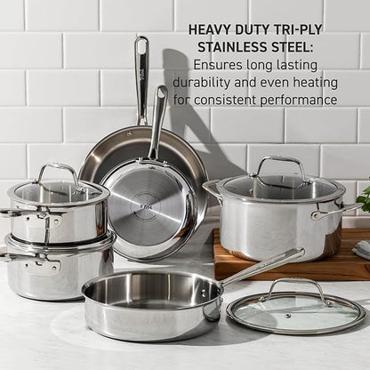 T-fal Pro Tri-Ply Stainless Steel Cookware Set, 10 Piece-Induction Compatible - Image 3