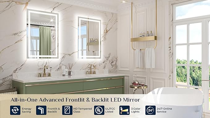 Keonjinn LED Mirror for Bathroom, 36 x 24 Inch, Wall Mounted, IP54 Waterproof - Image 9