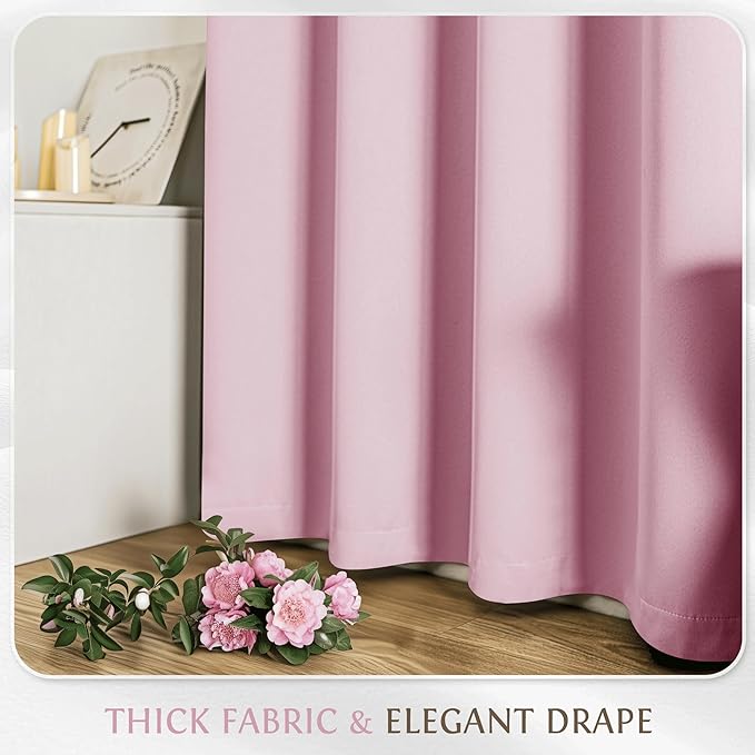 Beauoop Pink 100% Blackout Curtains 63 Inch Long 2 Panels - Image 6