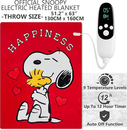 Peanuts Snoopy Heated Blanket Electric, Luxurious Fleece Throw, 9 Heat Settings - Image 2