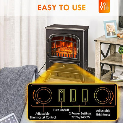 HOMCOM 22" Electric Fireplace Heater, Freestanding Fire Place Stove - Image 4
