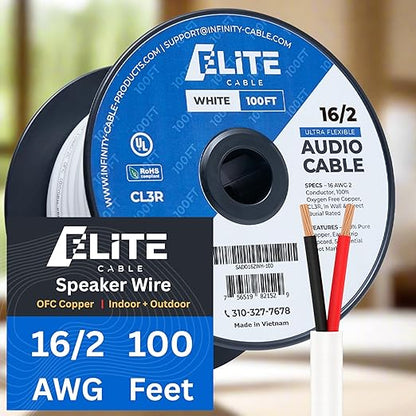 Elite 16/2 Speaker Wire 100ft, UL Listed, by InfinityCableProducts