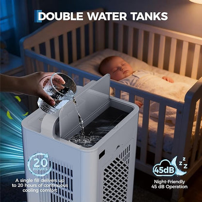 Portable Evaporative Air Cooler, 2.6Gal Touch Screen Cooler Fan - Image 4