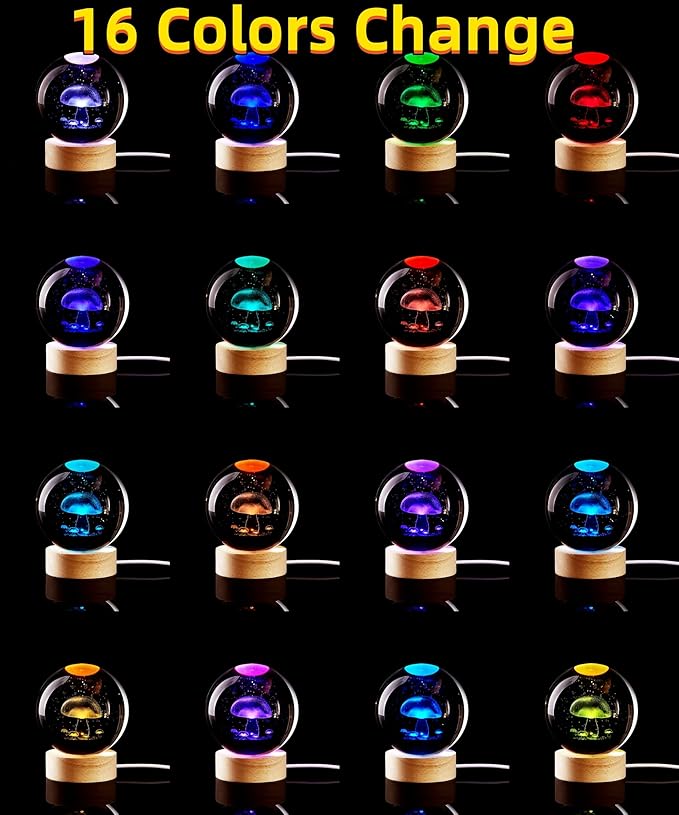 Conalisk 3D Mushroom Crystal Ball Lamp, Lifelike LED Mushroom Night Light - Image 2