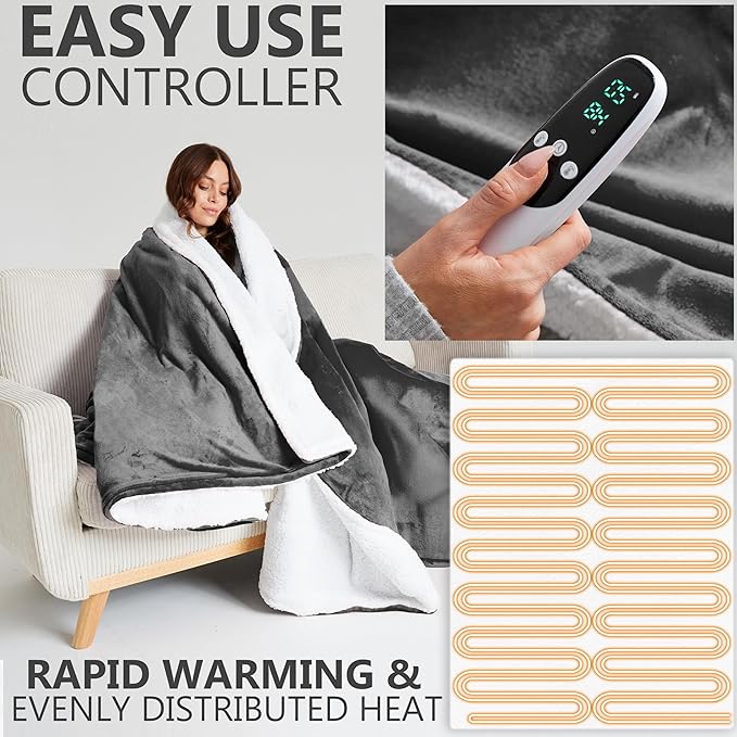 Heated Blanket Electric Luxurious Fleece Queen Blanket, 9 Heat Settings & 12H - Image 3