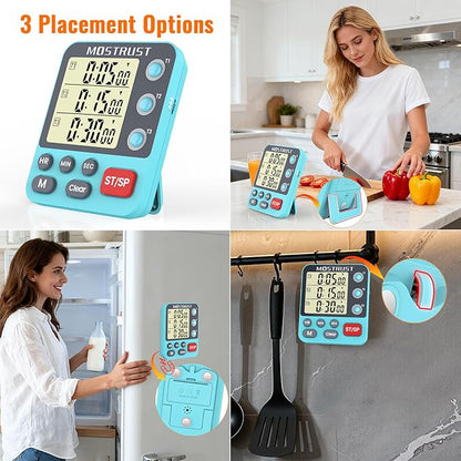 MOSTRUST Digital Dual Kitchen Timer, 3 Channels Countdown Triple Timer - Image 6