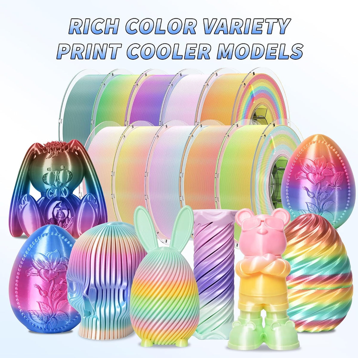 RAMBERY Silk Rainbow PLA 3D Printer Filament Bundle, 10 Colors Total 10kg, 1....