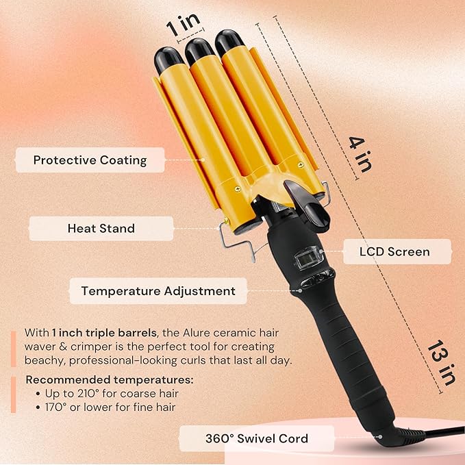 Alure Three Barrel Curling Iron Wand Hair Waver - Image 6