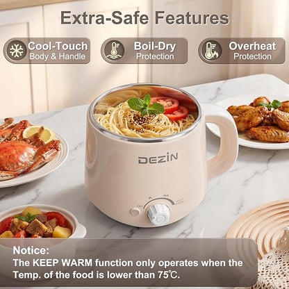 Dezin Hot Pot Electric with Steamer, Rapid Noodles Cooker, Stainless Steel - Image 8