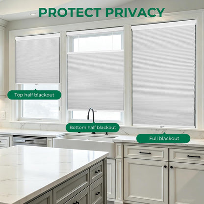 Allesin Top Down Bottom Up Cordless Cellular Shades,Thermal Insulation Honeycomb Blinds for Indoor Windows,(Clear White,34"x60")