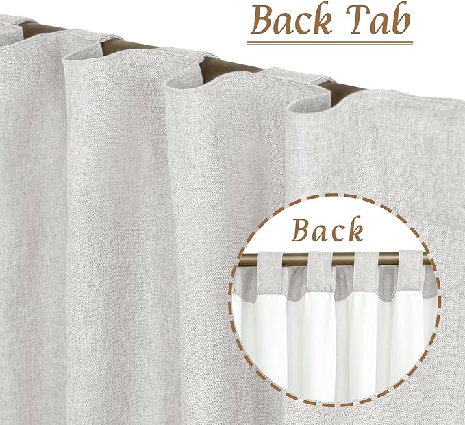 LAMIT Natural 100% Blackout Linen Curtains, 45 Inches Linen Textured Thermal - Image 6