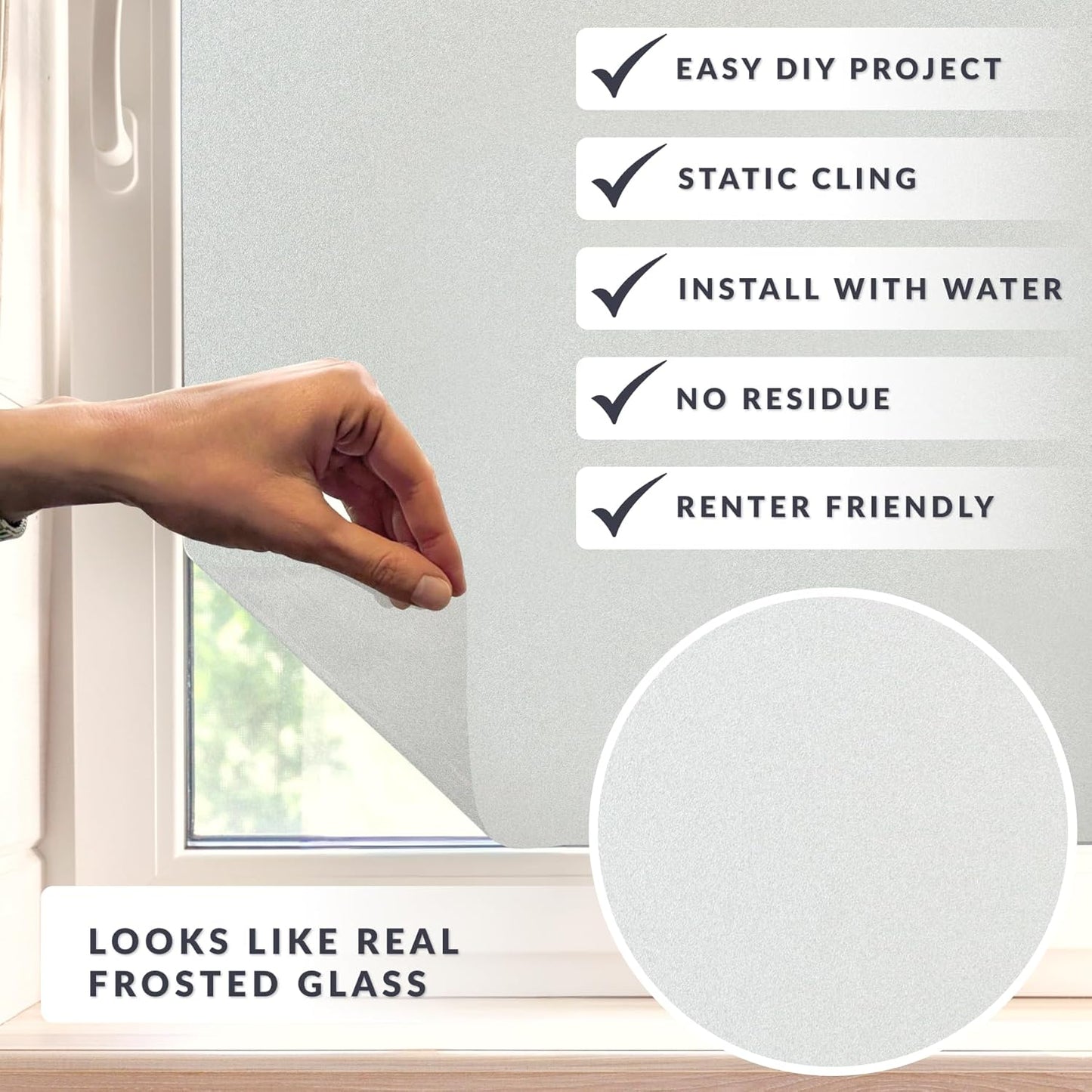 Natural Frost Light Effects Window Privacy Film by Artscape - Decorative Frosted Glass Design, Static Cling, Privacy from Both Sides, Reduces Glare, Helps Create a Calm Space - 17.72 x 72 Inch