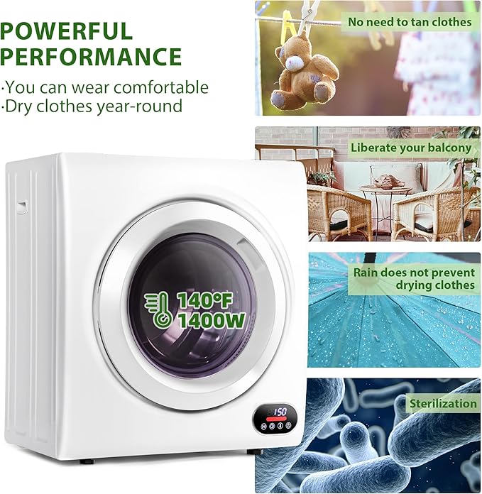 Euhomy Compact Laundry Dryer, 2.65 cu ft Front Load Stainless Steel Clothes - Image 2