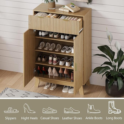 Shoe Cabinet Storage for Entryway, 4 Tier Fluted Shoe Storage Cabinet - Image 5