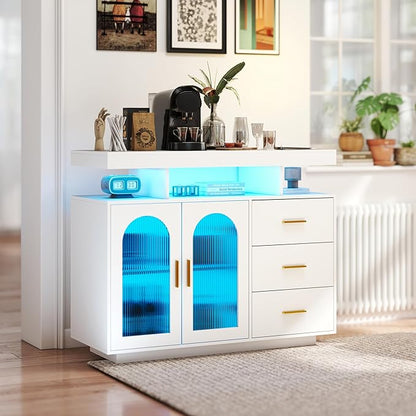 40" LED Buffet Cabinet with Charging Station, Auto Sensor Kitchen Storage - Image 9