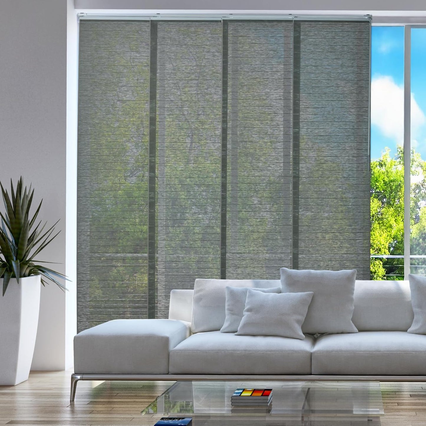 Sliding Panel Blinds for Sliding Glass Door, Sage Gray | Light Filtering Shade, Adjustable Single-Track, 46-85.5" W x 96" H, Cordless & Trimmable, Reinforced Edge