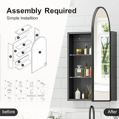 Arched Medicine Cabinet with Mirror, Brushed Black Wall Mounted Bathroom Mirror - Image 5