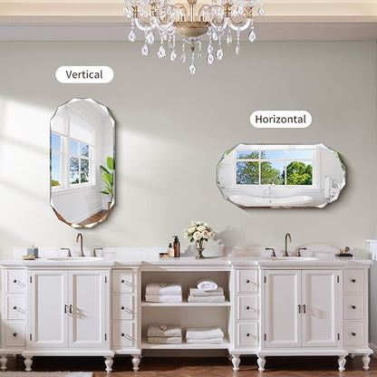 GLASHOM Beveled Edge Frameless Bathroom Mirror, Oval Wall Mirror - Image 4